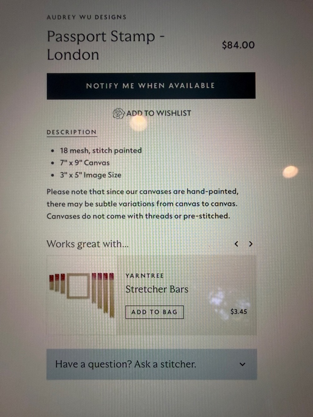 London Travel Needlepoint canvasl in Cream and Brown - Picture 2 of 3